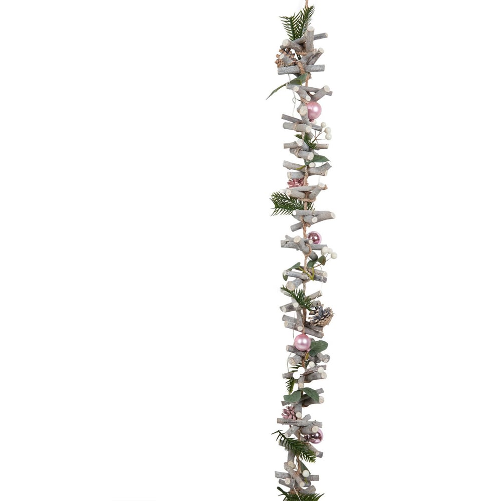 LED Blush Bauble Driftwood Garland - Pink Image 1