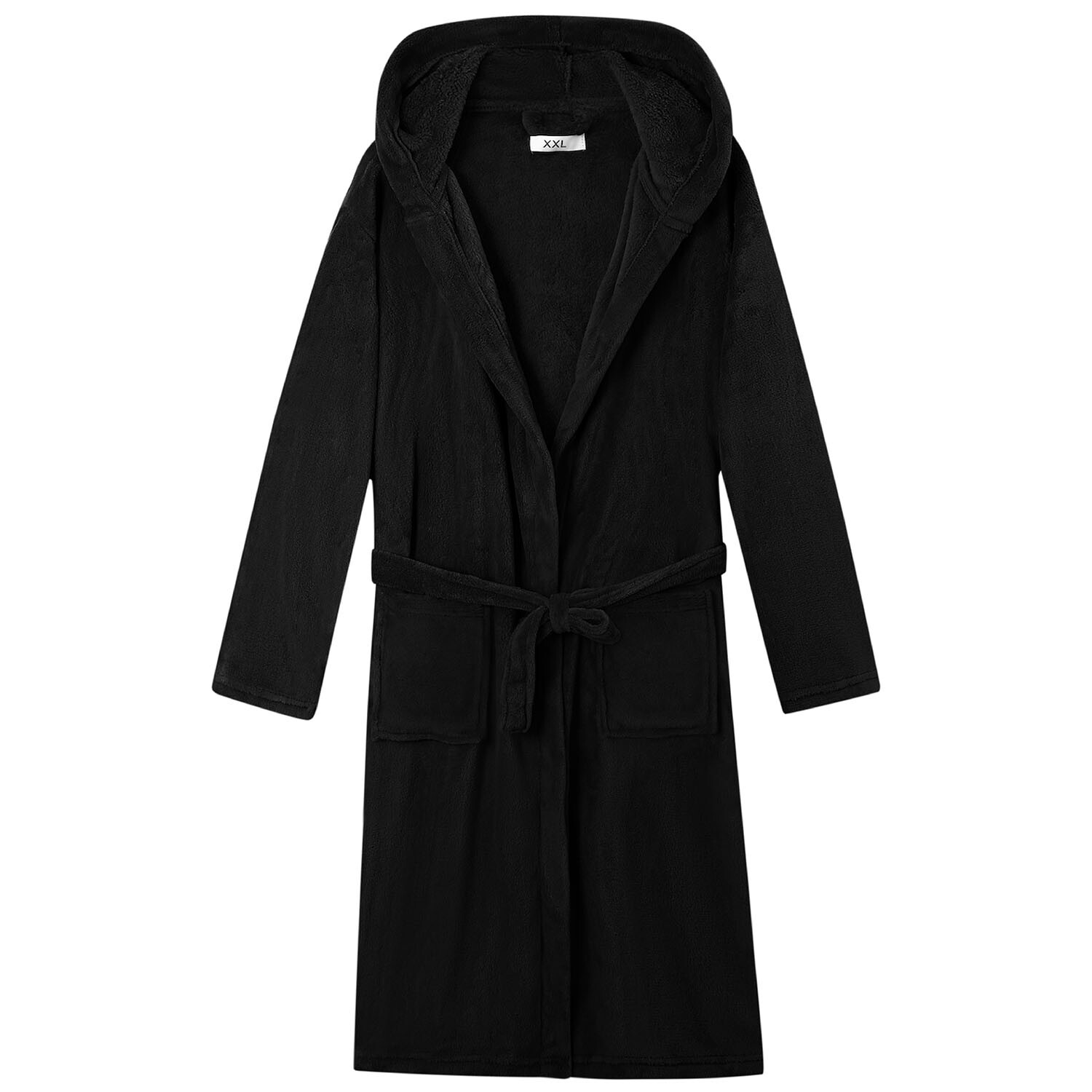 Mens Fleeced Dressing Gown - Black or Grey Image 2