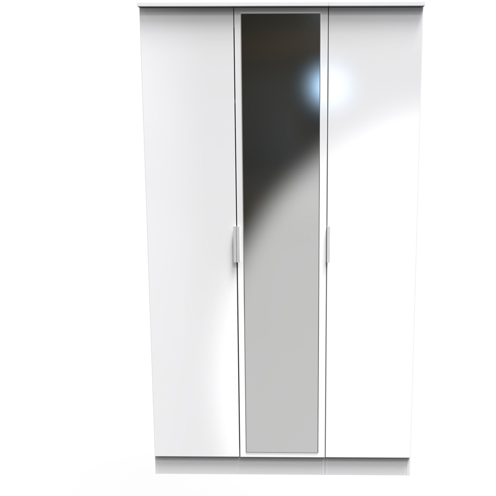 Crowndale Plymouth Ready Assembled 3 Door Gloss White Tall Mirrored Wardrobe Image 3