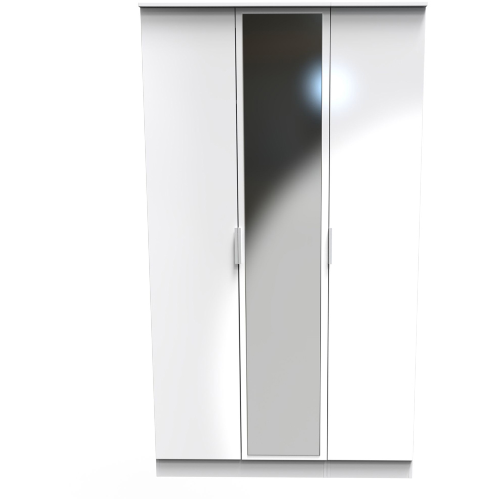 Crowndale Plymouth 3 Door White Tall Mirrored Wardrobe Ready Assembled Image 3