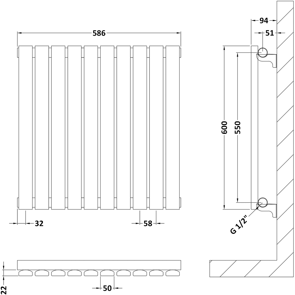 nuie Sloane Horizontal Anthracite Single Panel Radiator 600 x 586mm Image 2