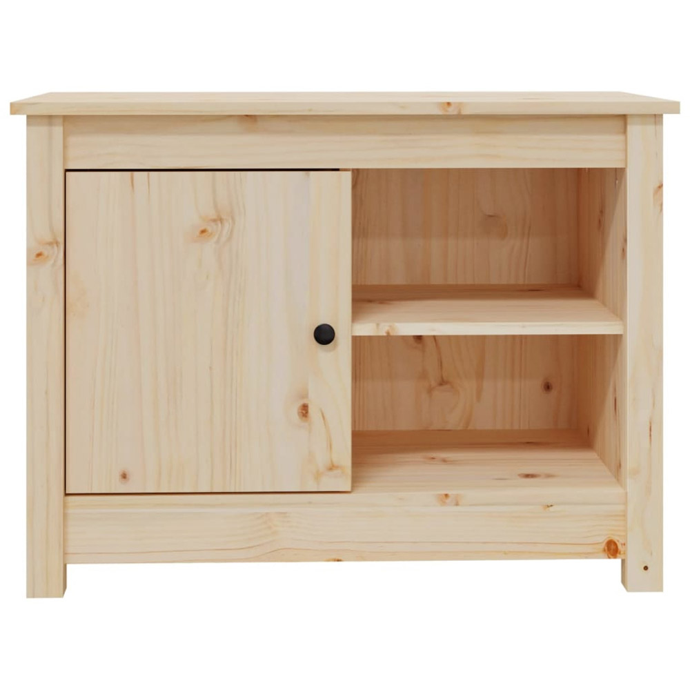 vidaXL Single Door 2 Open Shelf Natural Solid Wood Pine TV Cabinet Image 6