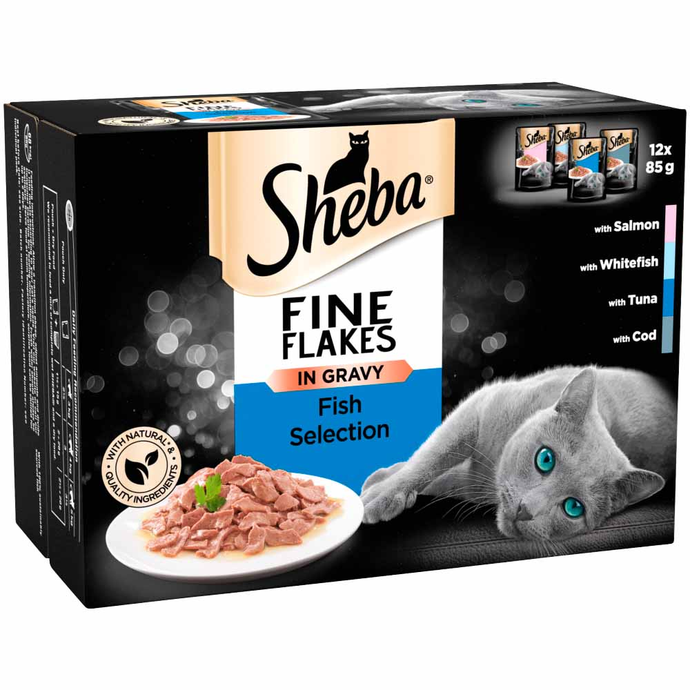 Sheba Fine Flakes Fish Selection in Gravy Cat Food Pouches 12x85g Wilko