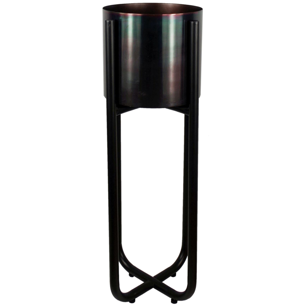 Leaf Tall Black Metal Planter Stand and Iridescent Rainbow Planter Set 62 x 18cm Image 1