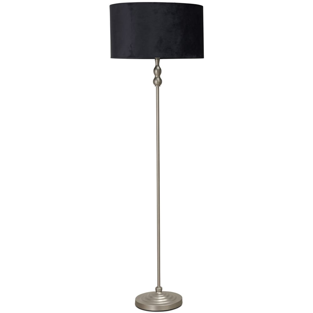 ValueLights Maggie Black Velvet Shade Brushed Chrome Candlestick LED Floor Lamp Image 1