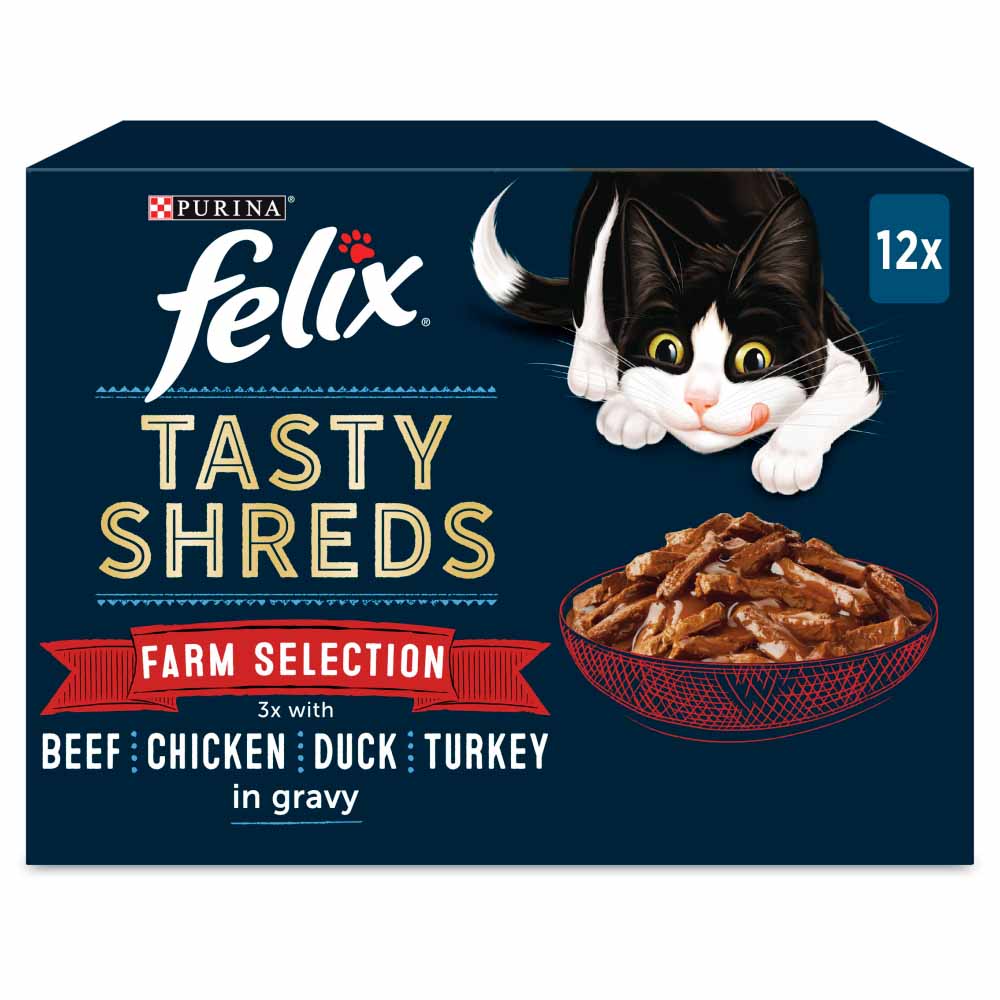 Felix Tasty Shreds Farm Selection in Gravy Cat Food 12 x 80g Image 1