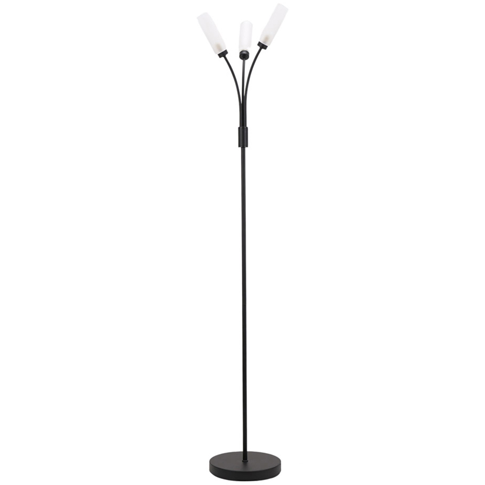 ValueLights Maya Matt Black 3 Way Curved Arm Reed Shaded Upright LED Floor Lamp Image 1