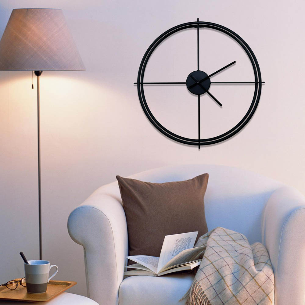 Walplus Black Larrys Minimalist Round Wall Clock 50cm Image 7