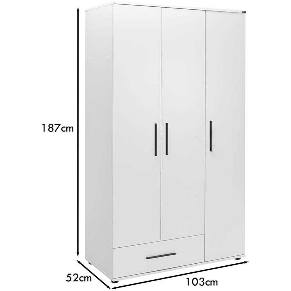 FWStyle 3 Door Single Drawer Matt White Triple Wardrobe Image 7