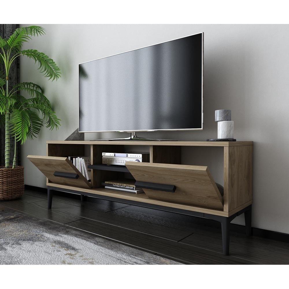 Decorotika Erisa 7 Shelf Oud Oak Black Modern TV Unit Image 4