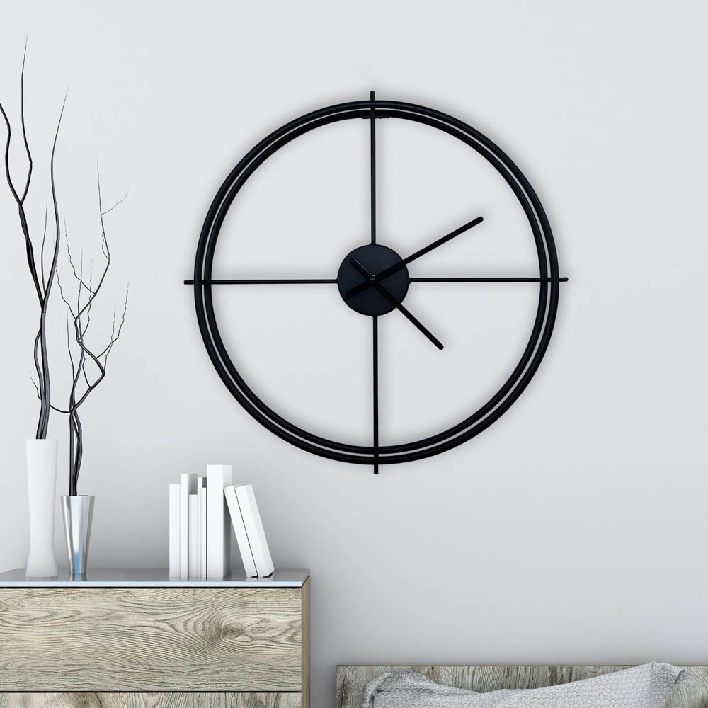 Walplus Black Larrys Minimalist Round Wall Clock 50cm Image 6