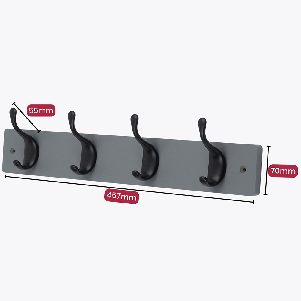 Headbourne Grey and Black 4 Hook Coat Rail Image 5