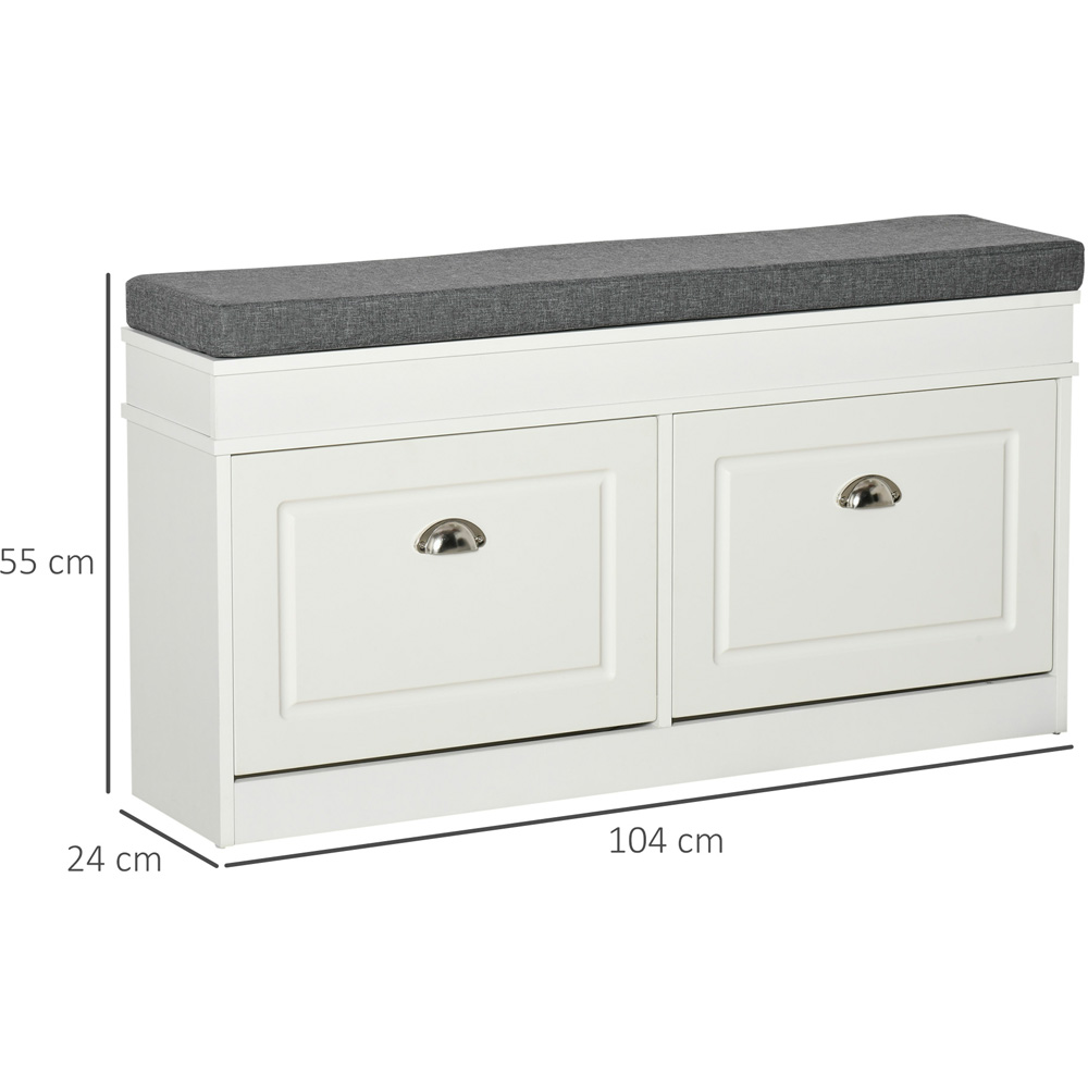 Portland 2 Drawer White Shoe Storage Bench with Seat Image 9