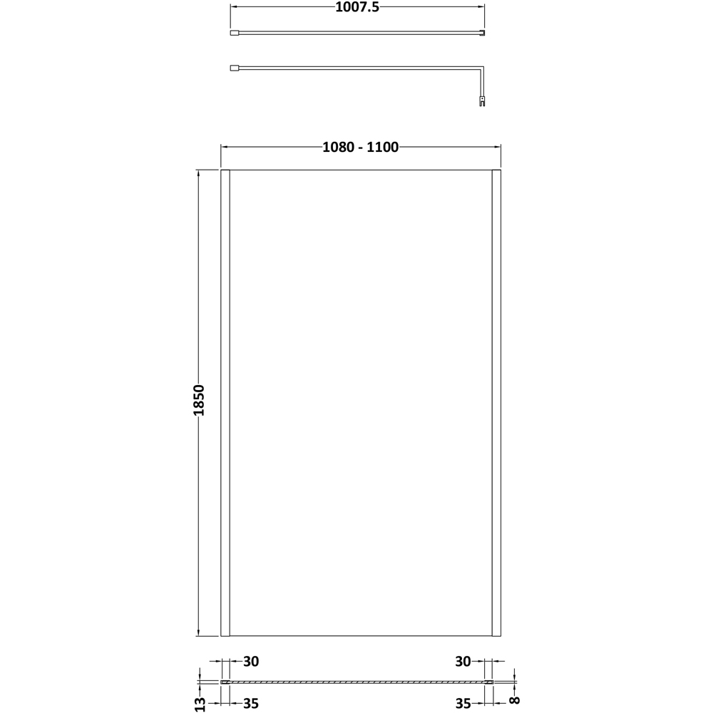 nuie Brushed Pewter Outer Frame Wetroom Screen 1850 x 1100mm Image 2