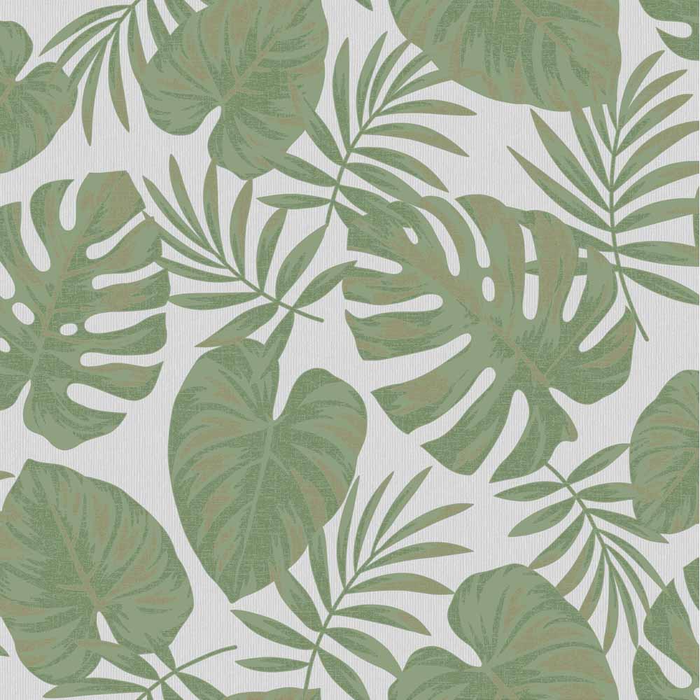 Holden Decor Riviera Tropical Leaf Green/Grey Wallpaper Image 1