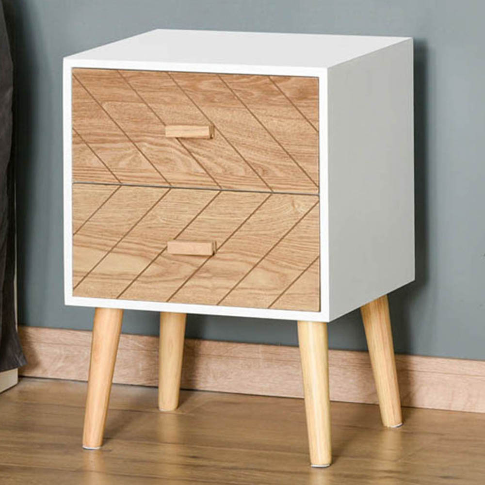 Portland Nordic 2 Drawers White Wooden Side Cabinet Image 1