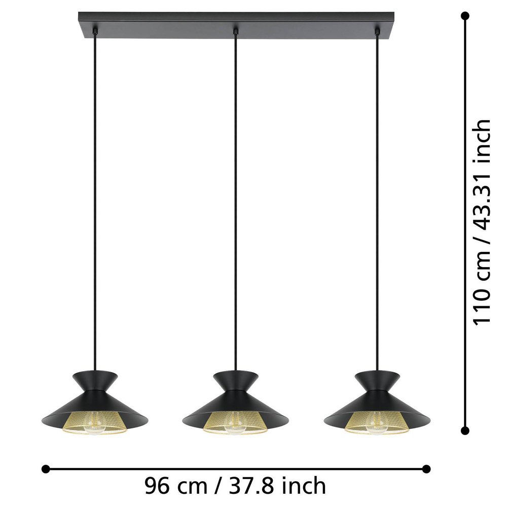 EGLO Grizedale Black Brass 3 Pendant Light Image 6