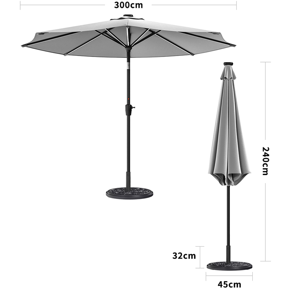 Living and Home Light Grey Solar LED Crank and Tilt Parasol with Cement Base 3m Image 8