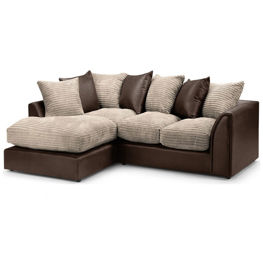 Portland Sturridge Modern 3 Seater Mink Chenille and Faux Leather Left Hand Corner Sofa Image 2