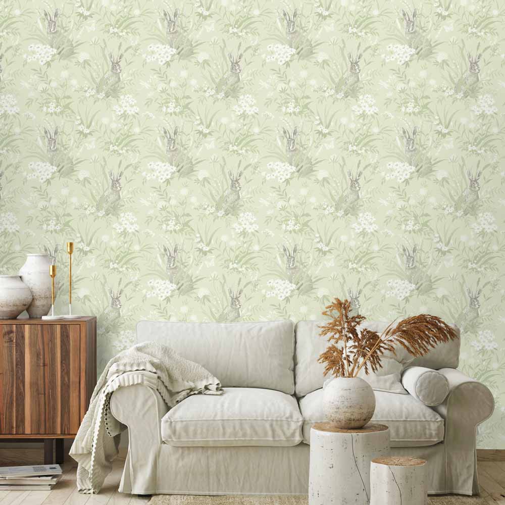 Holden Decor Aayla Hares Pale Green Wallpaper Image 2