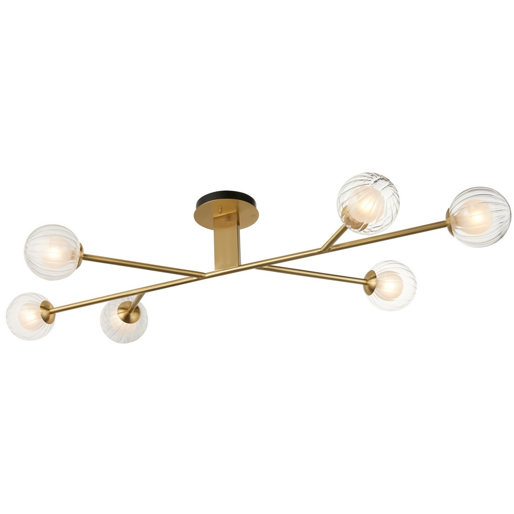 Merano Rome 6 Light Glass Satin Brass Plate Semi Flush Ceiling Light Image 1