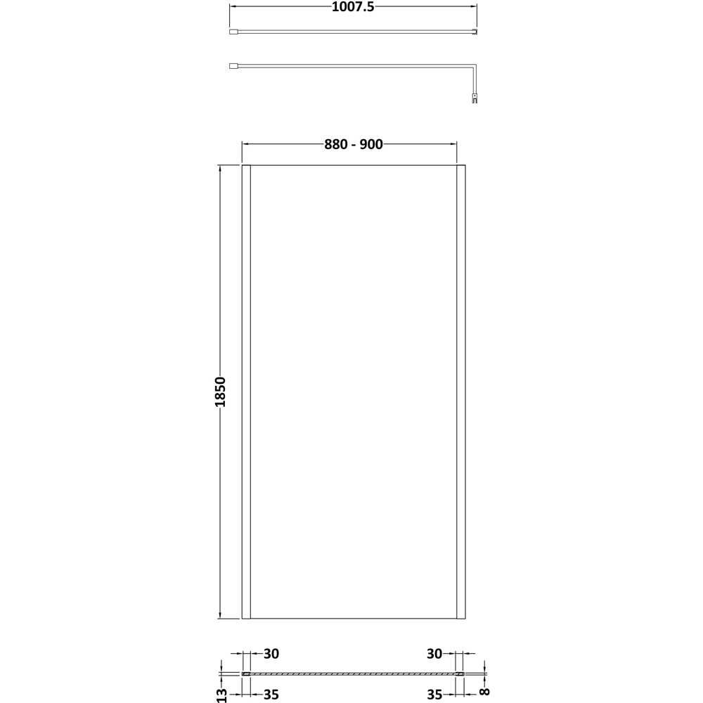 nuie Brushed Pewter Outer Frame Wetroom Screen 1850 x 900mm Image 2