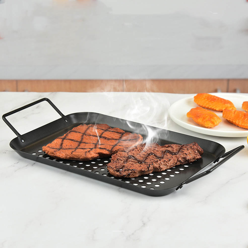 Living and Home Portable Non-Stick Metal Grill Tray with Handles Image 6