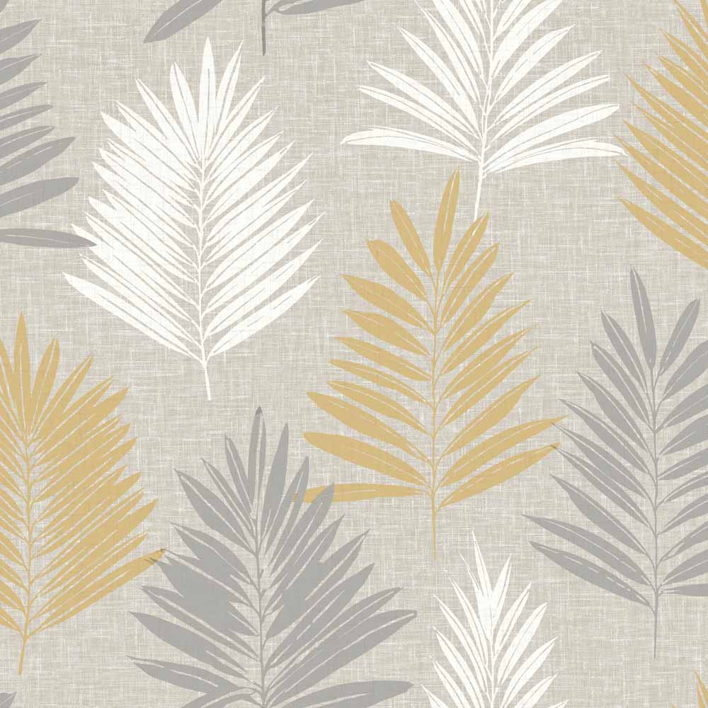 Arthouse Linen Palm Ochre and Grey Wallpaper Image 1