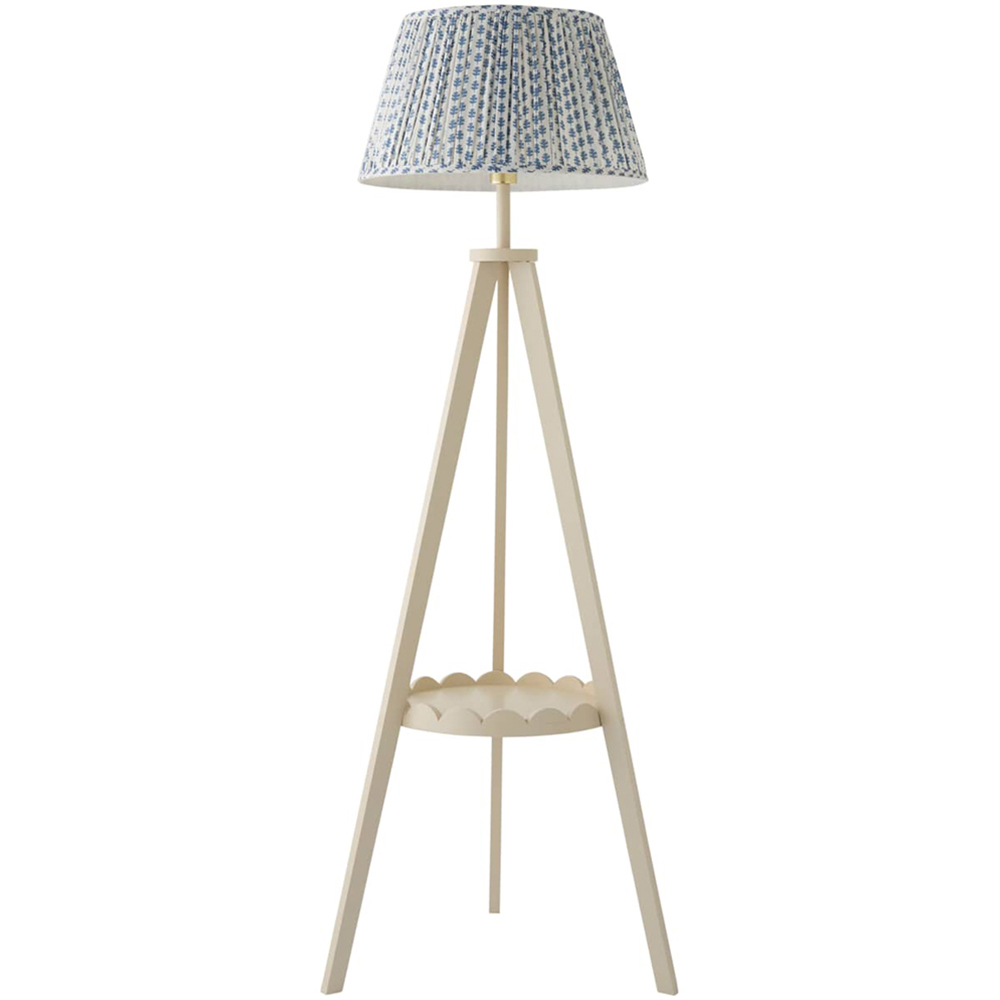 ValueLights Morrigan Blue Floral Pleated Shade Cream Scallop LED Tripod Floor Lamp with Bulb Image 1