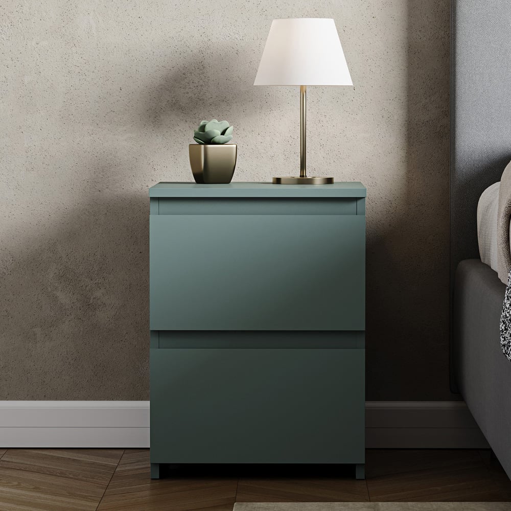 VIDA DESIGNS Denver Jasper Green 2 Drawer Large Bedside Table Image 3