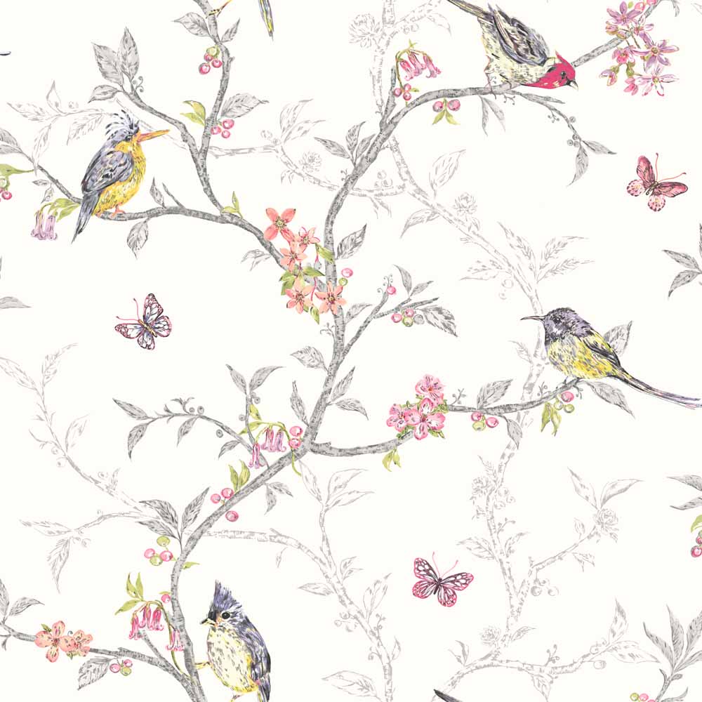 Holden Decor Phoebe Multicoloured Birds White Wallpaper Image 1