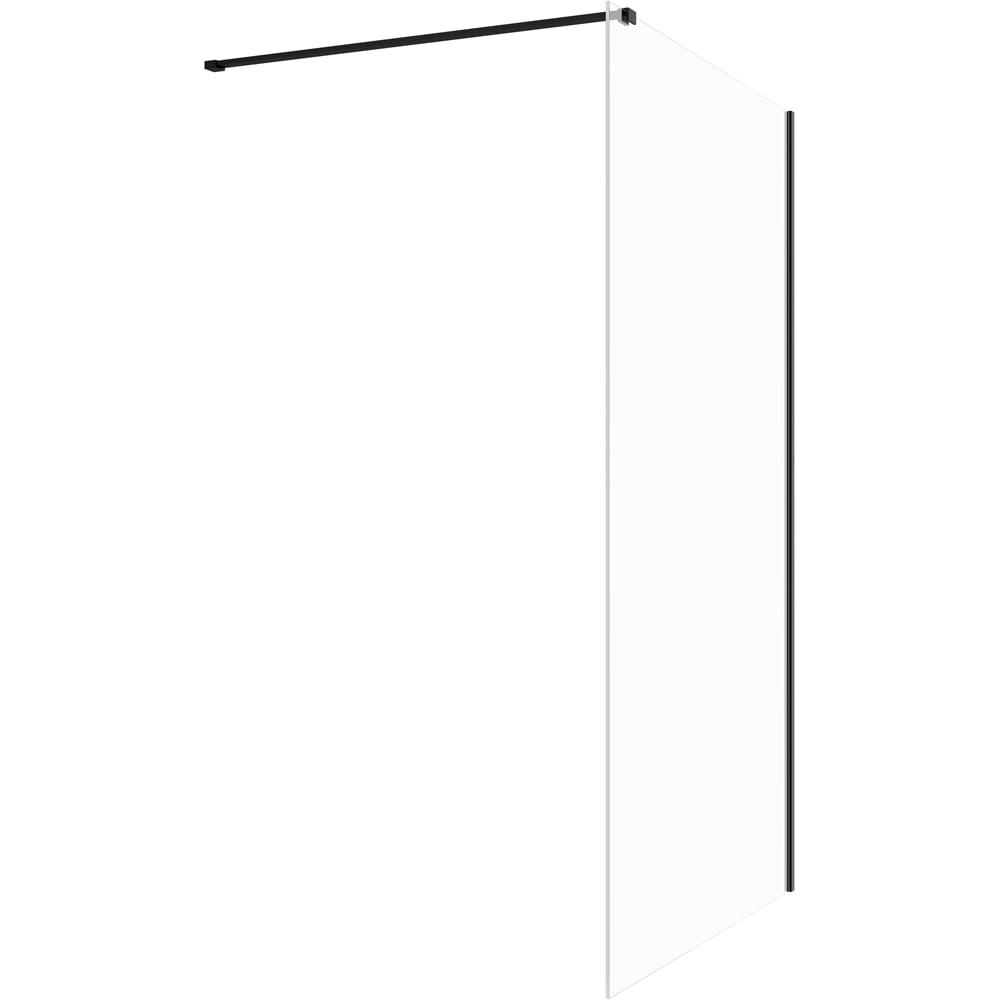 Bathstore Nero Glass Wetroom Shower Panel with Matt Black Profile and Front Bar 1200mm Image 1