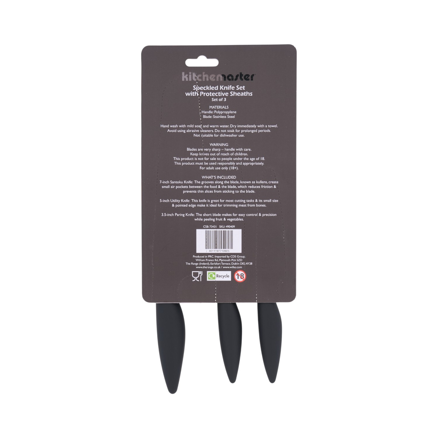 Kitchen Master 3 Piece Speckled Knives Set Black Image 2