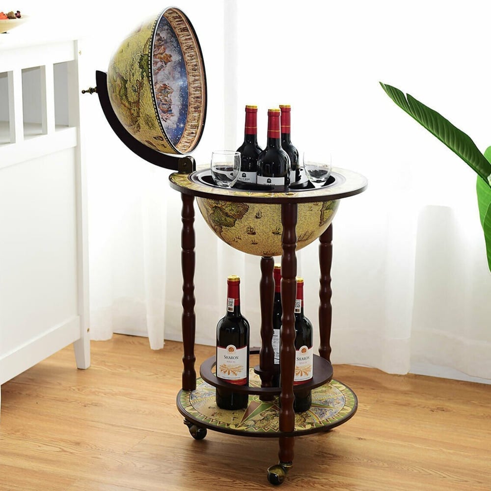 Costway Italian Styled Globe Drinks Cabinet with Wheels Image 1