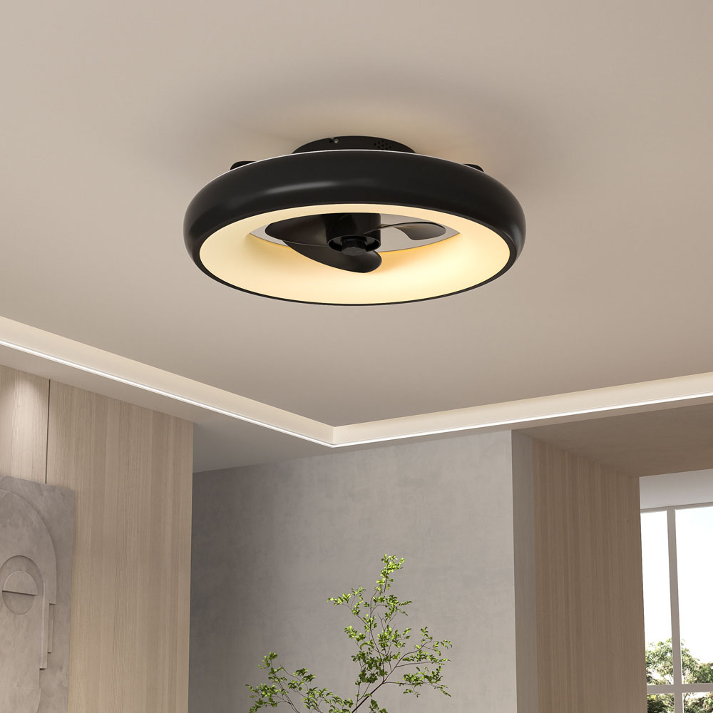 Living and Home Black Industrial Style Adjustable LED Ceiling Fan Light with App Control 20 inch Image 2