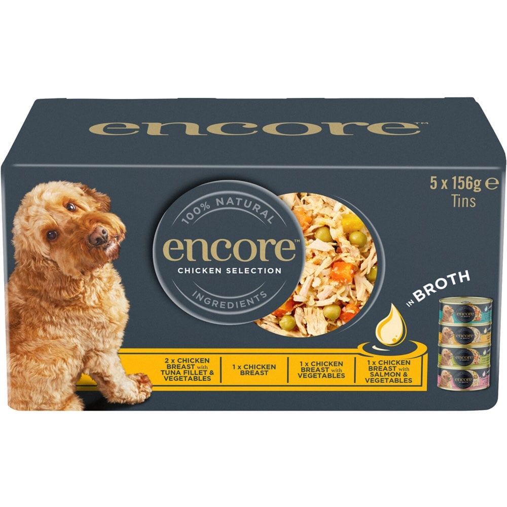 Encore Chicken Selection Broth Tin Wet Adult Dog Food 156g 5 Pack Image 1