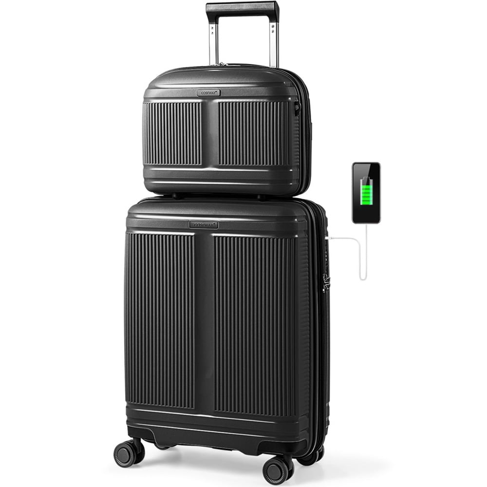 Costway Set of 2 Black Cosmetic Case Luggage Set Image 2