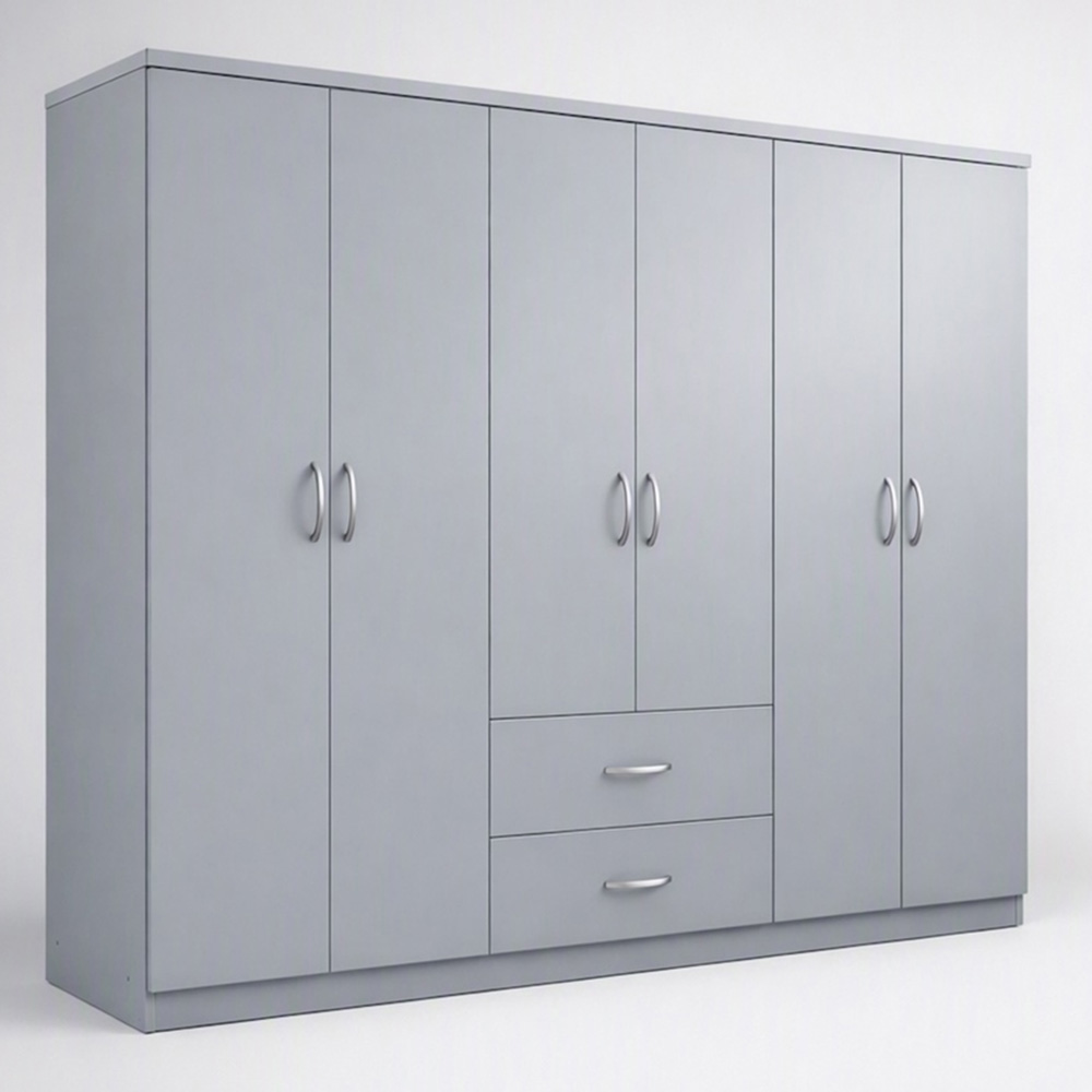 TJ'S Venice 6 Door 2 Drawer Grey Wardrobe Image 2
