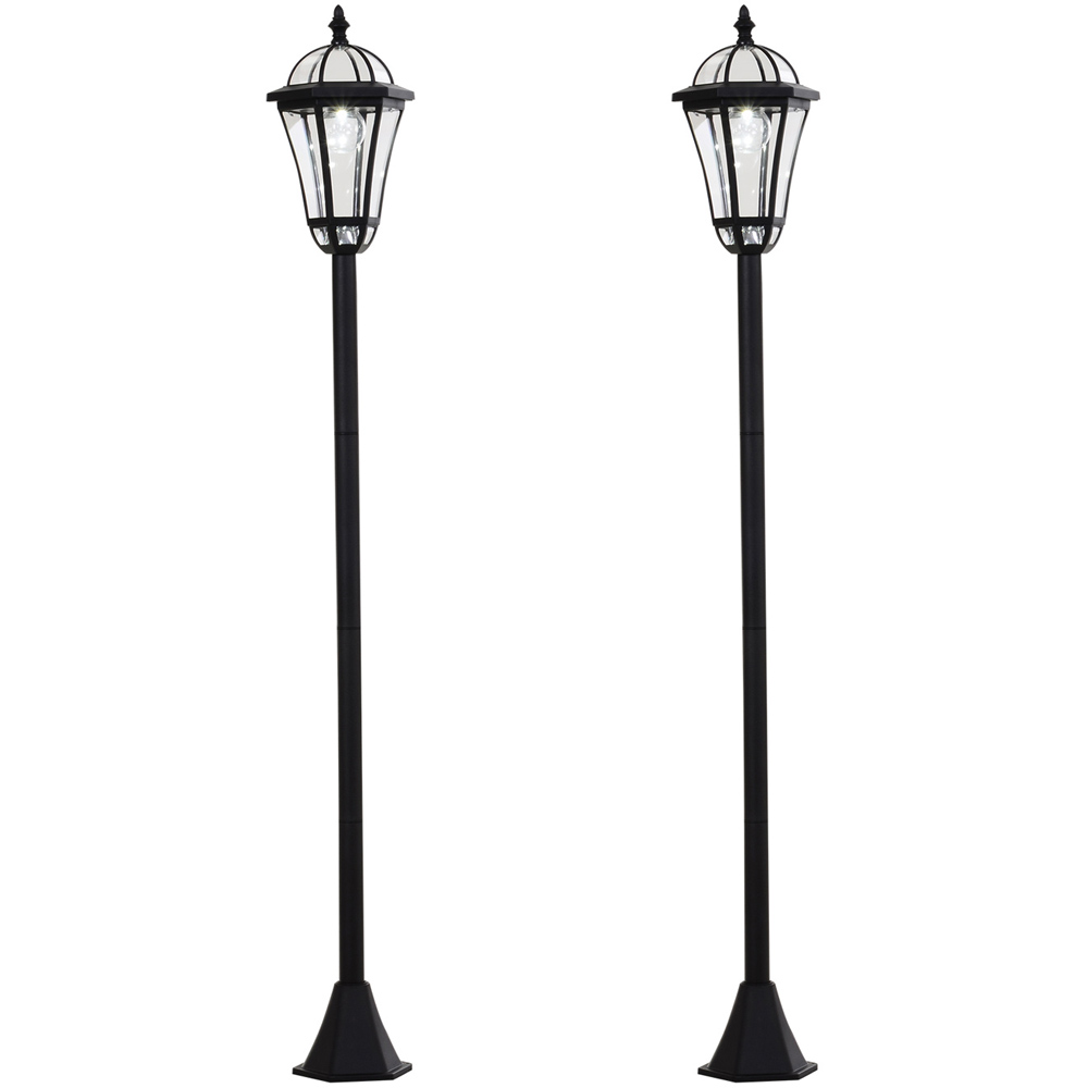 Outsunny 2 Pack Black LED Solar Powered Lamp Post Lights Image 1