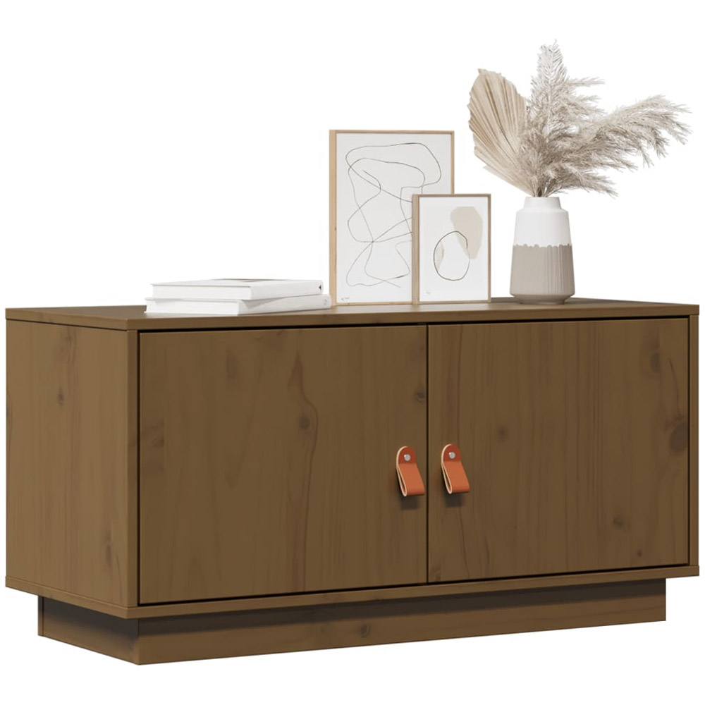 vidaXL 2 Door Honey Brown Solid Wood Pine TV Cabinet Image 3