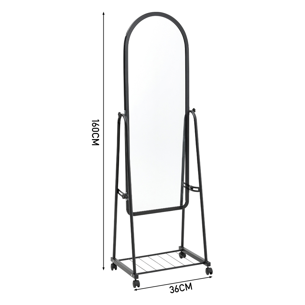 Living and Home Black Arched Full Length Rolling Mirror with Wheels Image 8