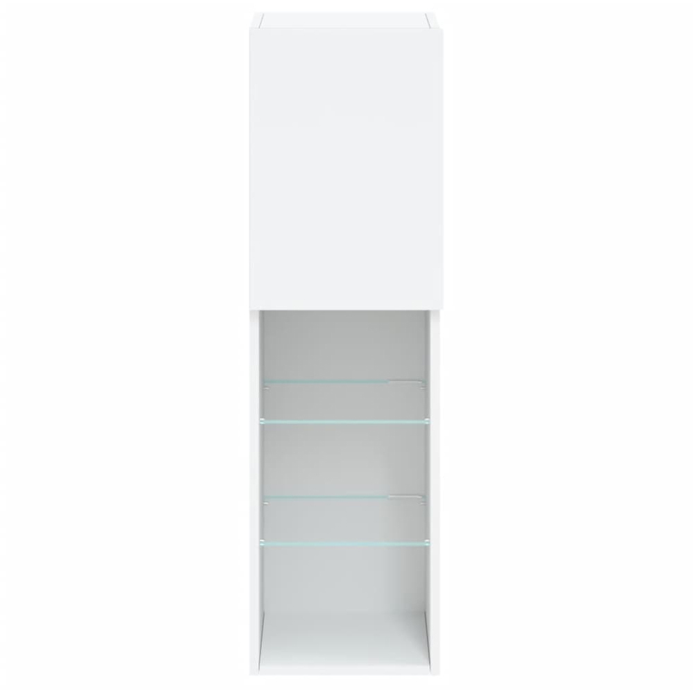 vidaXL Single Door 3 Shelf White Tall Slim TV Cabinet with LED Lights Image 2