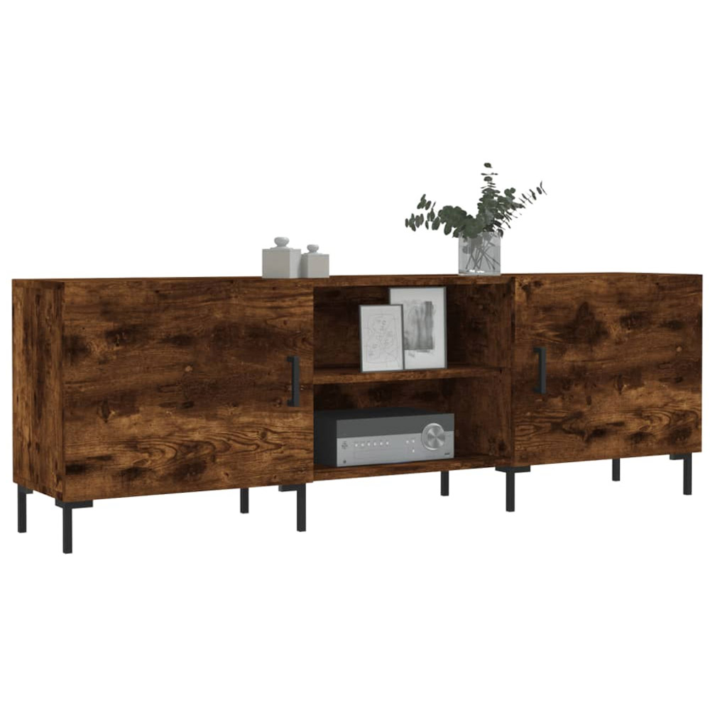 vidaXL 2 Door 2 Open Shelf Smoked Oak TV Cabinet with Metal Legs Image 3