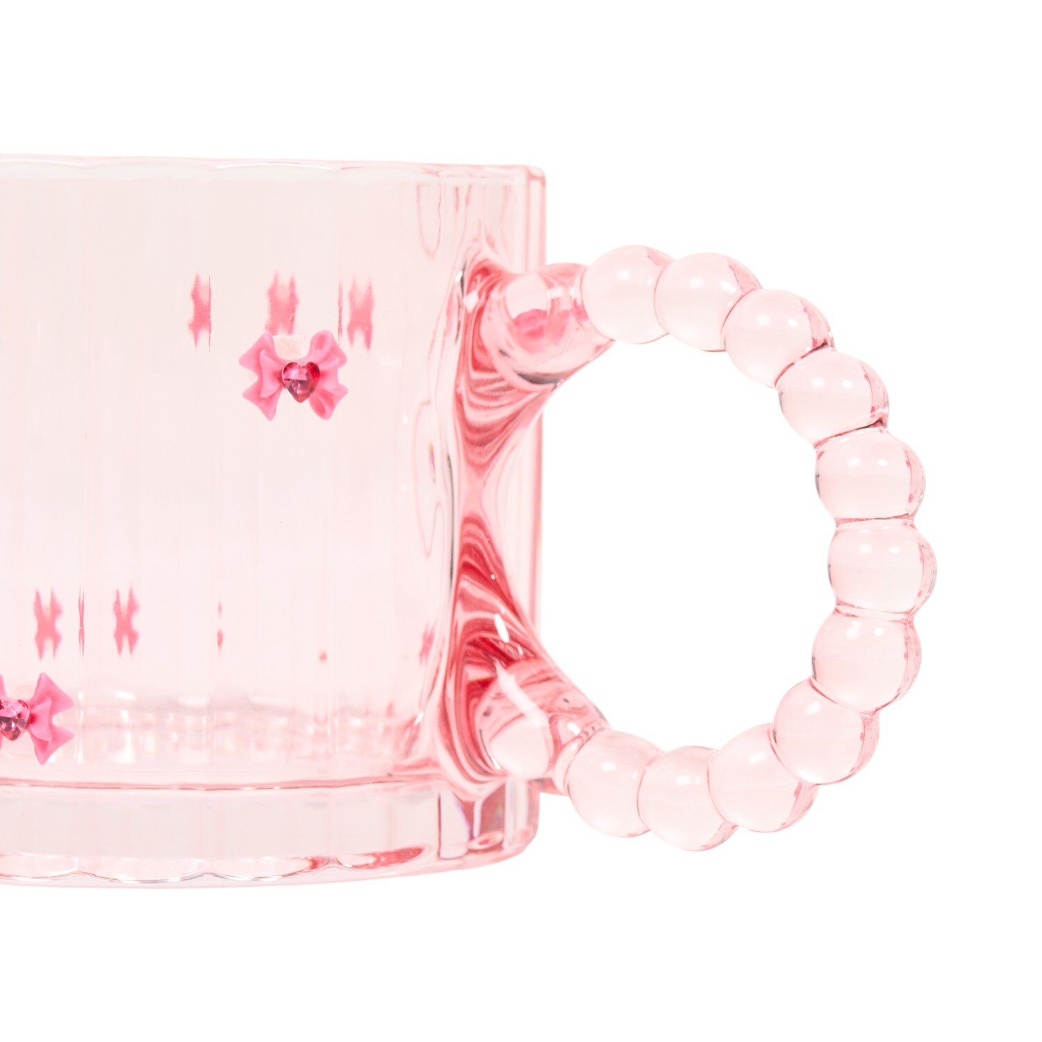 Ribbed Glass Bow Mug Pink Image 3
