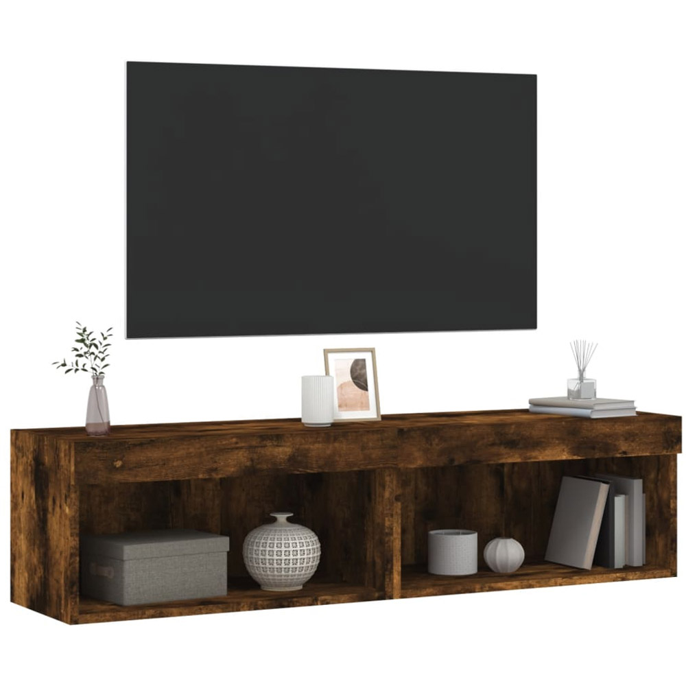 vidaXL Smoked Oak TV Cabinet with LED Light Set of 2 Image 5