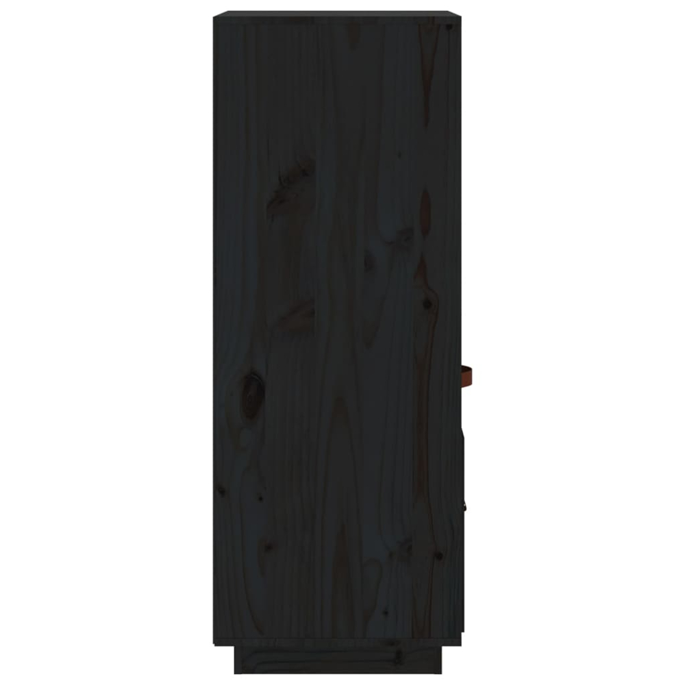 vidaXL Single Door Single Drawer 2 Shelf Black Pine Wood Highboard Image 6