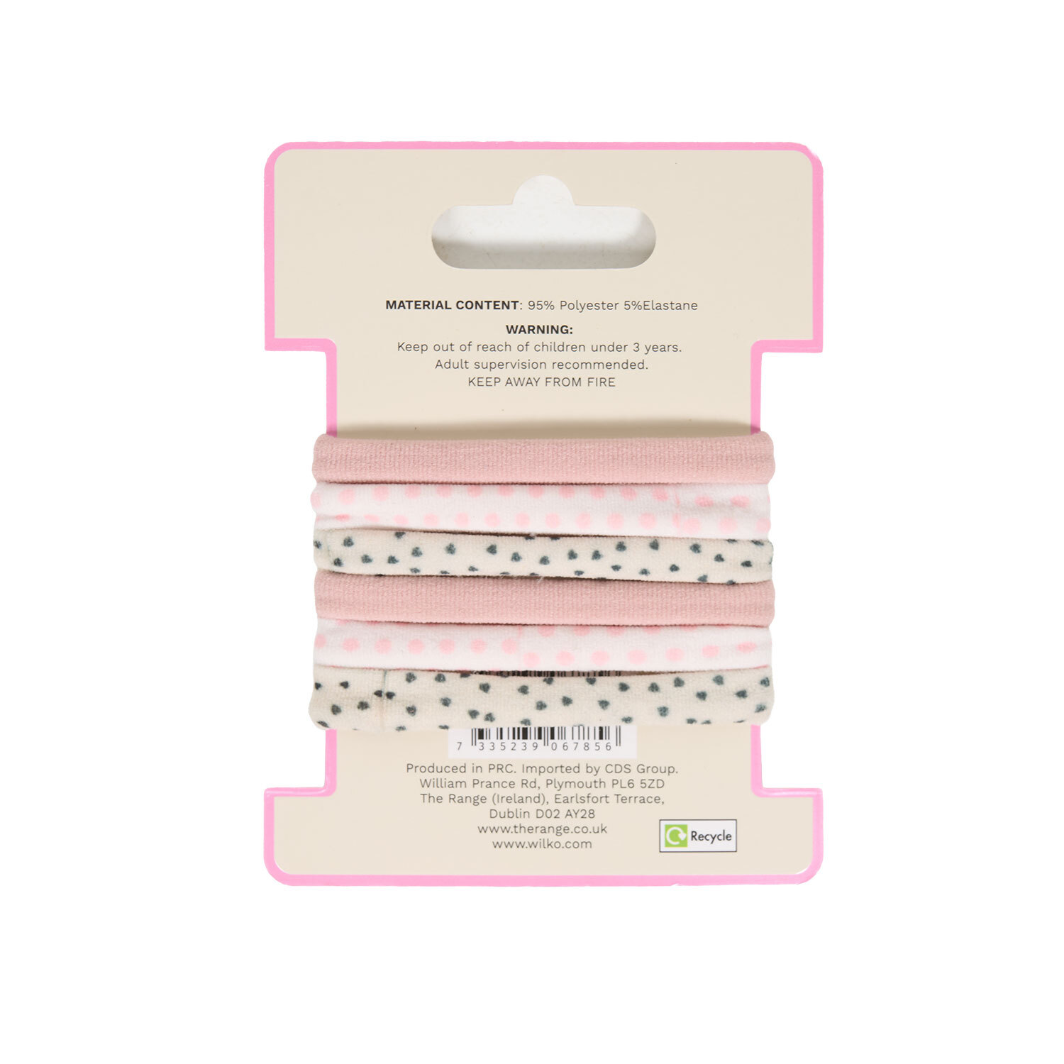 Pack of 6 Patterned Hair Ties Pink Image 3