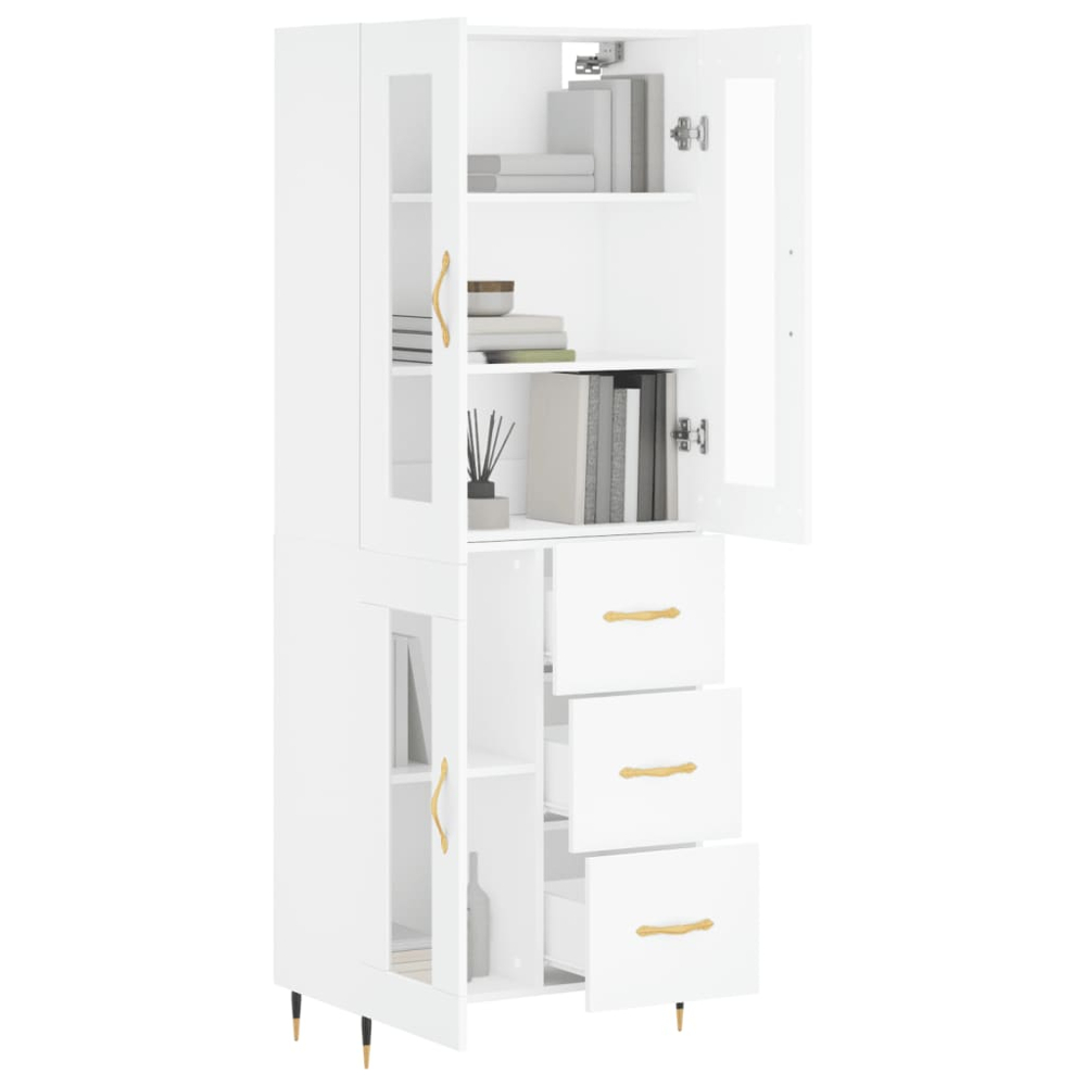 vidaXL 3 Glass Door 3 Drawer White Highboard Image 3