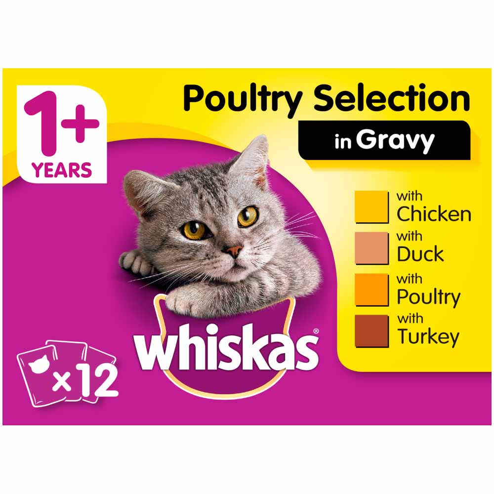 Whiskas Adult Wet Cat Food Pouches Poultry in Gravy 12 x 100g Image 1