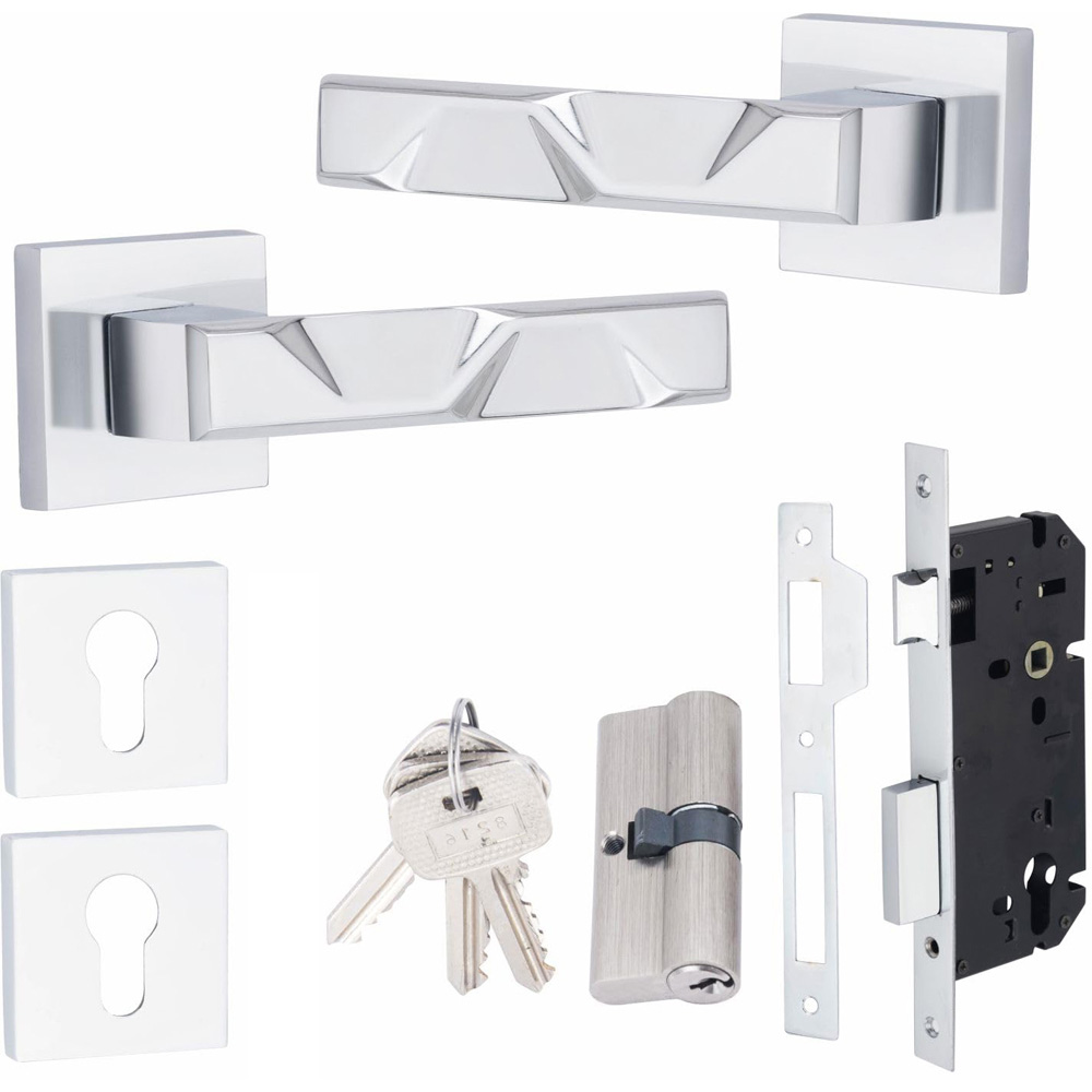 Golden Grace Polished Chrome Modern Nova Euro Lock Door Handle Set Image 1